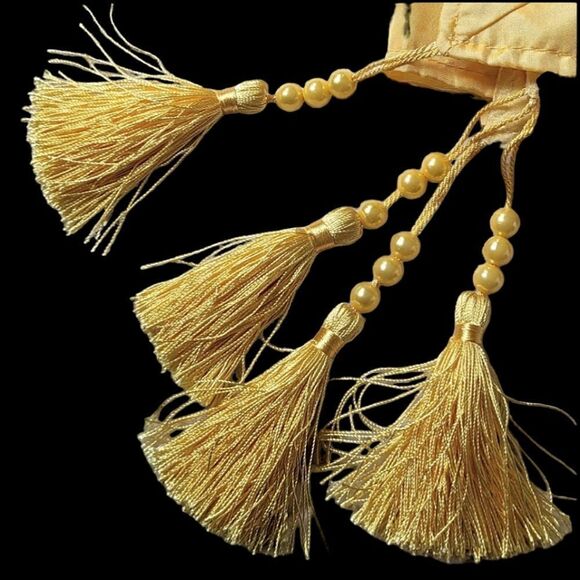 Golden Yellow Organza Tassel Trimmed Sheer Tablecloth 54" - Picture 6 of 8